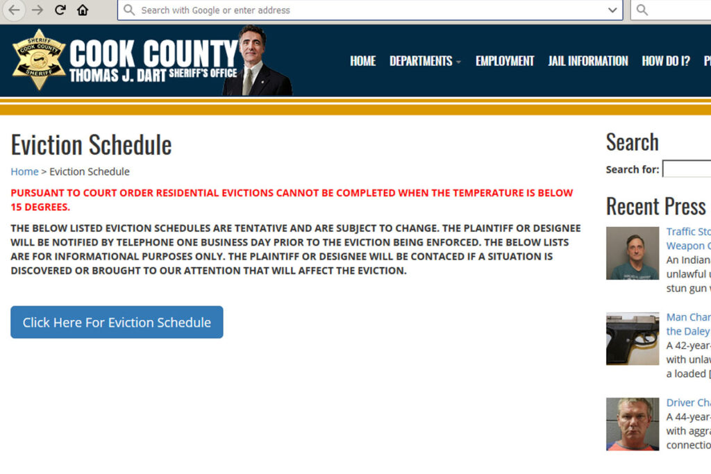 Cook County Sheriff eviction schedule website