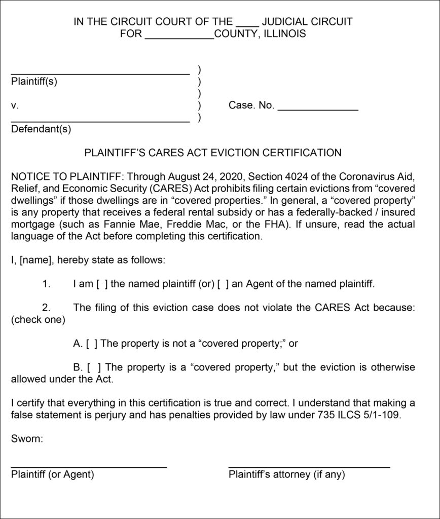 Illinois Supreme Ct Amends Eviction Procedures CARES Act